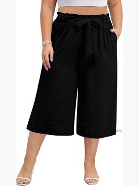 Plus Size Wide Leg Capri Pants High Waisted Loose Fit Palazzo Trousers